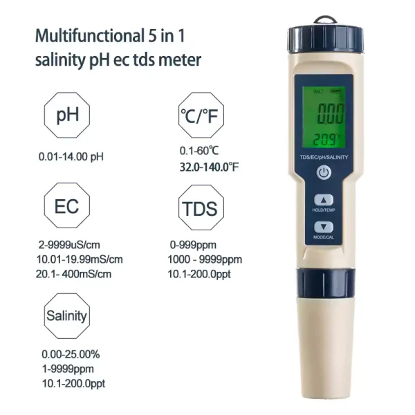 5 in1 ph/TDS/EC/Salinity/Temp. Meter